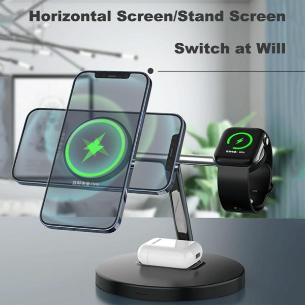 3 In 1 Magnetic Wireless Charger For Mobile Devices - Black - Image 7