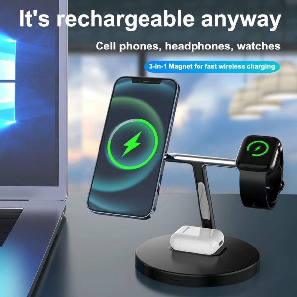 3 In 1 Magnetic Wireless Charger For Mobile Devices - Black - Image 10