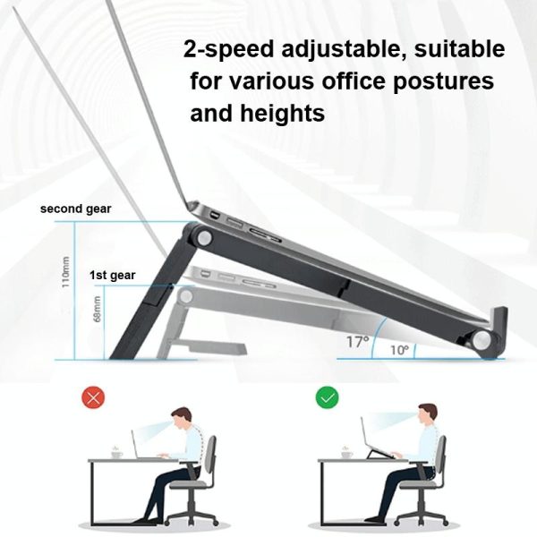 Foldable Non-slip Laptop Stand - Plastic Silicone - Black - Image 5