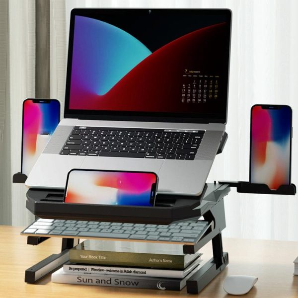 Foldable Aluminum Laptop Stand - Double Layer Heightening Bracket Black - Image 3