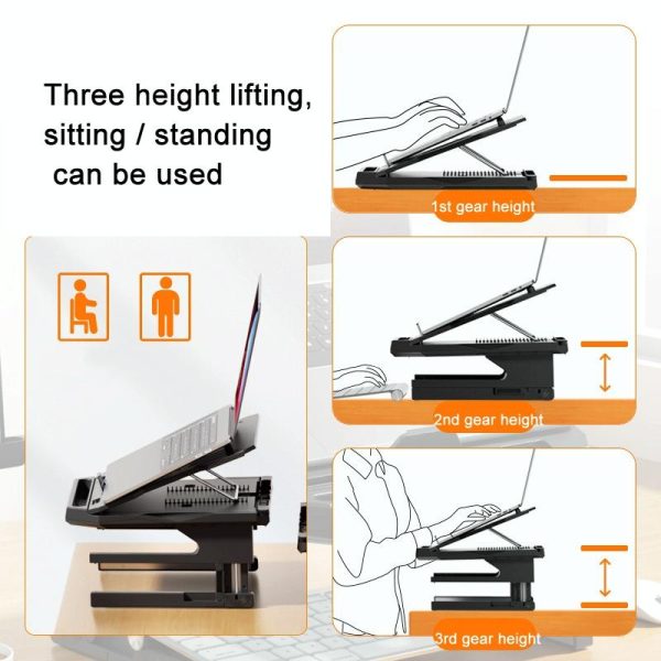 Foldable Aluminum Laptop Stand - Double Layer Heightening Bracket Black - Image 4