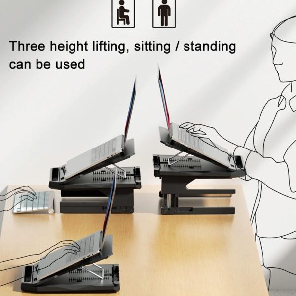 Foldable Aluminum Laptop Stand - Double Layer Heightening Bracket Black - Image 6