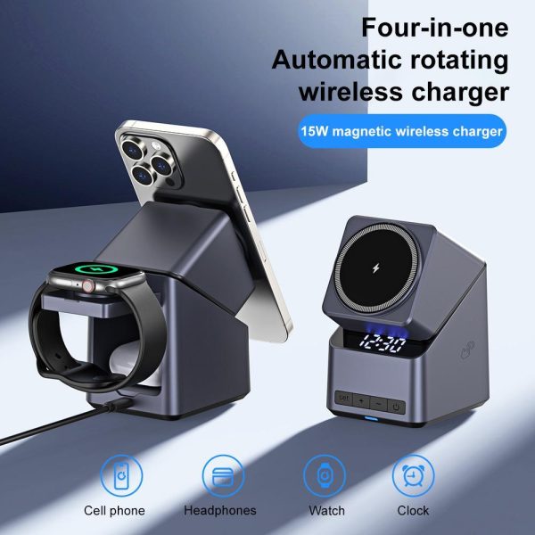 180° Rotating 4 In 1 Magnetic Wireless Charger Grey - Image 4