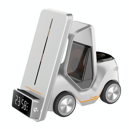 5 In 1 Car Desktop Alarm Clock With Wireless Charging - White