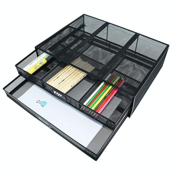 Double Iron Desktop Stand with Drawer for Height Increase and Storage - Black - Image 6