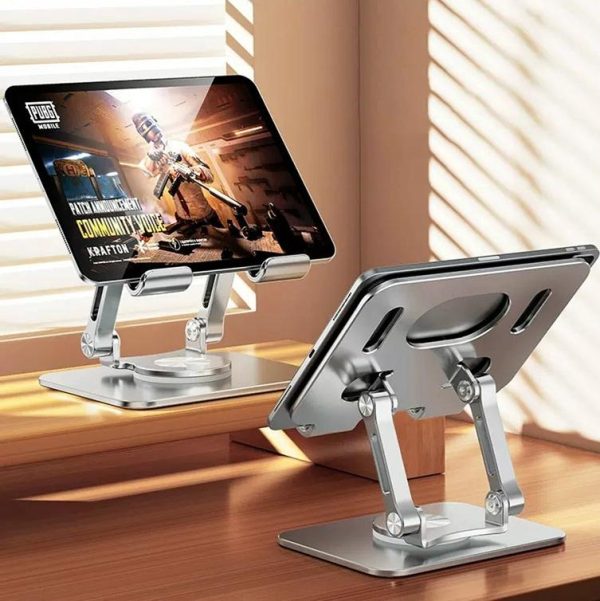 Universal Tablet Stand - 360 Degree Rotating Foldable - Silver - Image 7