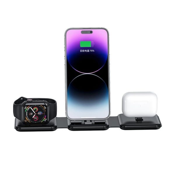 3 In 1 Wireless Charger For Apple Watch Phone & Headset - Black - Image 3