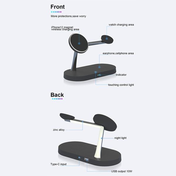 3 In 1 Wireless Charger With Night Light 15W - White - Image 5
