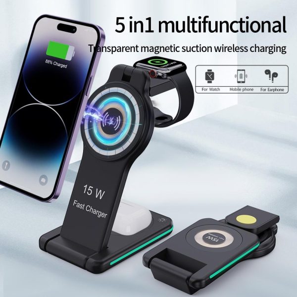 5 In 1 Magnetic Wireless Charger Foldable Black - Image 4