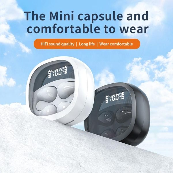 Smart Digital Display Bluetooth Earphones with Transparent Capsule Design - Black - Image 3
