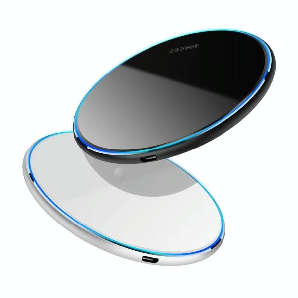 15W Round Acrylic Mirror Wireless Charger - Black - Image 2