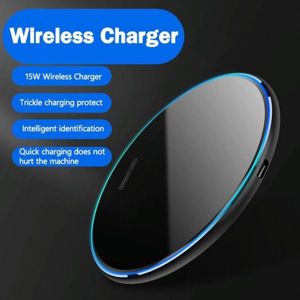 15W Round Acrylic Mirror Wireless Charger - Black - Image 5