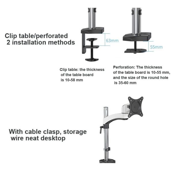 Rotating Aluminum Monitor Bracket for Lifting Lcd - Clip Table - Image 6