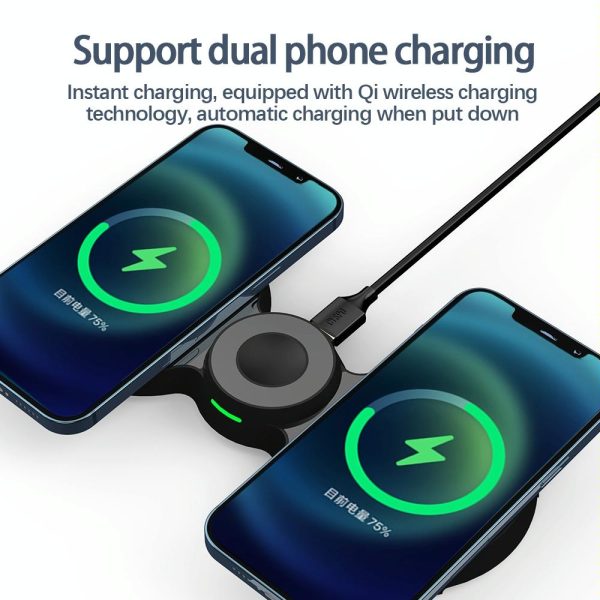 15W 3 In 1 Magnetic Wireless Charger For Phones Watch & Airpods - Black - Image 7