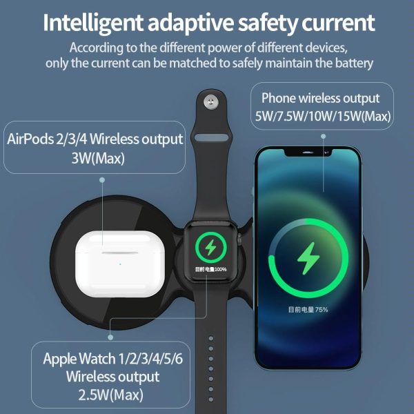 15W 3 In 1 Magnetic Wireless Charger For Phones Watch & Airpods - Black - Image 8