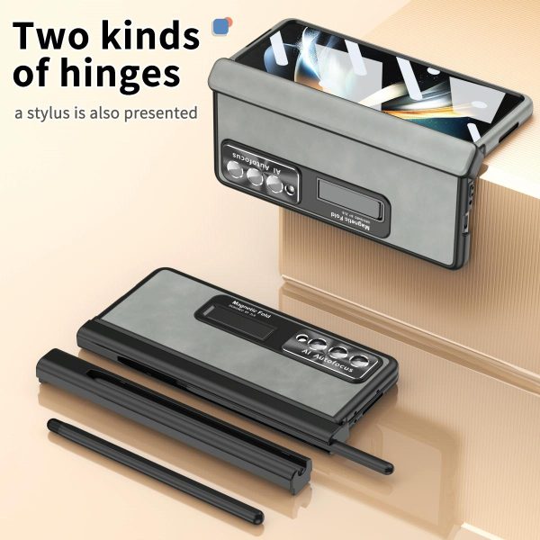 Magnetic Phone Case for Samsung Galaxy z Fold 4 - Napa Pattern - White - Image 13