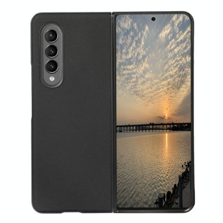 Fold 4 Cross Texture Pu Leather Case - Black