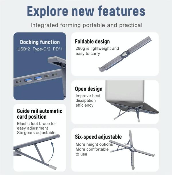 Versatile Laptop Docking Stand with Enhanced Cooling and Folding Design - Silver - Image 5