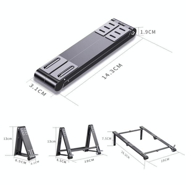 Portable Aluminum Notebook Stand - Compact Cooling Bracket - Grey - Image 4