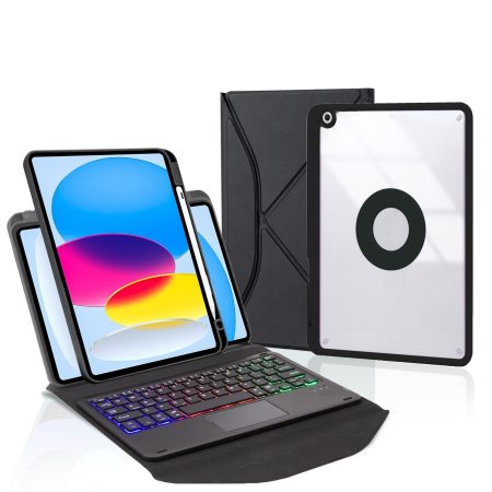 Touchpad Bluetooth Keyboard Leather Tablet Case With Pen Slot And Backlight - Black