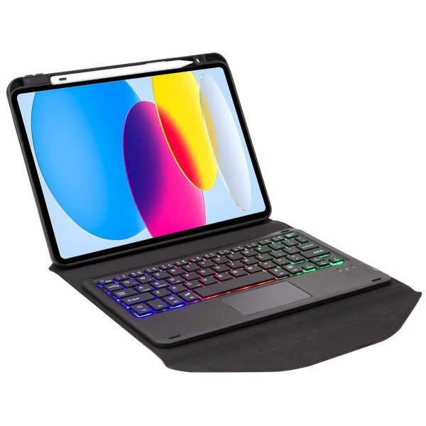 Touchpad Bluetooth Keyboard Leather Tablet Case With Pen Slot And Backlight - Black - Image 4