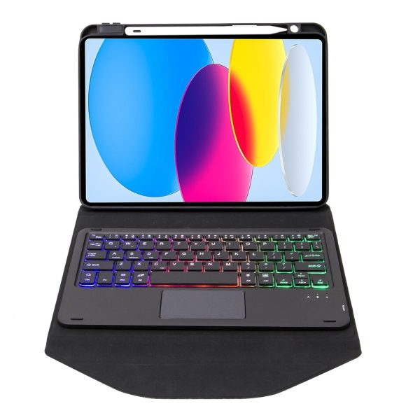 Touchpad Bluetooth Keyboard Leather Tablet Case With Pen Slot And Backlight - Black - Image 5