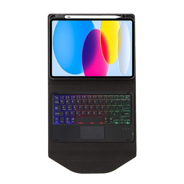 Touchpad Bluetooth Keyboard Leather Tablet Case With Pen Slot And Backlight - Black - Image 7