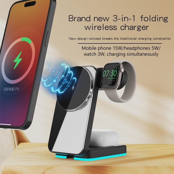 Foldable 3 In 1 Rgb Led Wireless Charger - Black - Image 9
