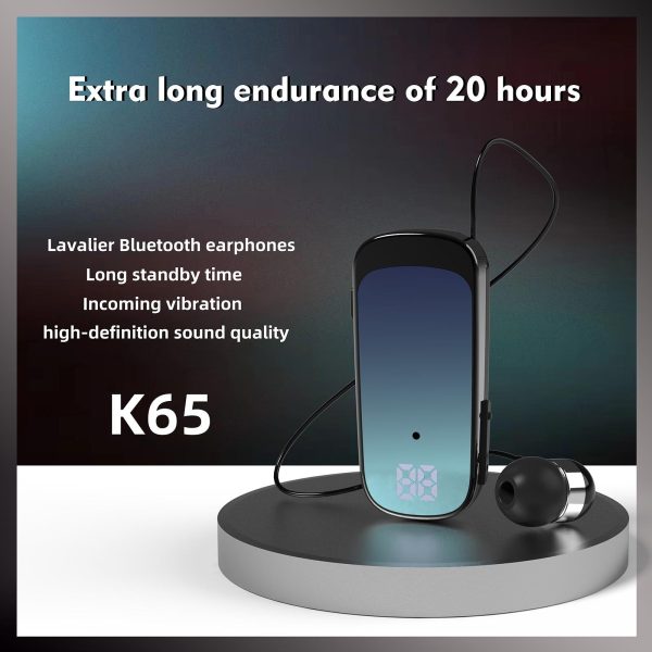 K65 Wireless Business Earbuds - Retractable Cable - Black - Image 3