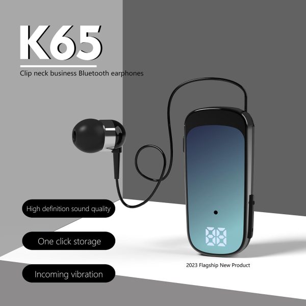 K65 Wireless Business Earbuds - Retractable Cable - Black - Image 6