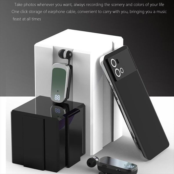 K65 Wireless Business Earbuds - Retractable Cable - Black - Image 9