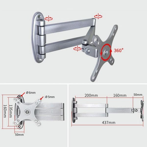 Universal Swivel Wall Mount for Computer Monitors - Black - Image 4