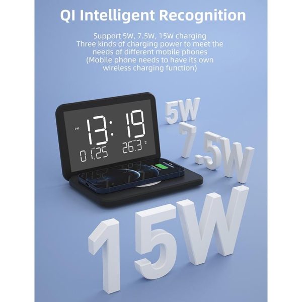 Foldable Desk Calendar Clock With Wireless Charger & Alarm - Black - Image 6