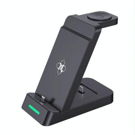 18W 3 In 1 Wireless Charger Stand For Iphone & Apple Watch - Black