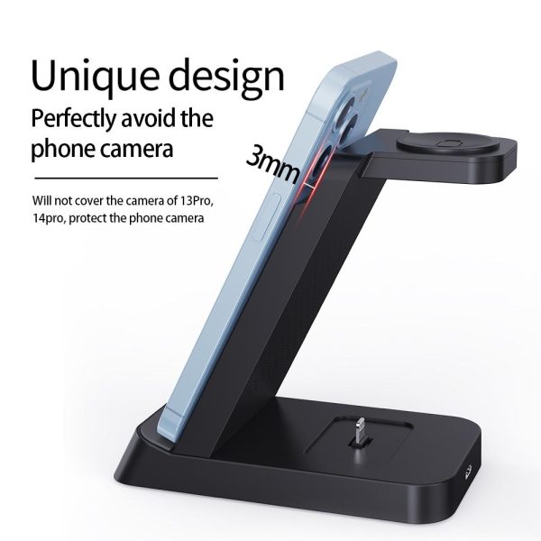 18W 3 In 1 Wireless Charger Stand For Iphone & Apple Watch - Black - Image 5