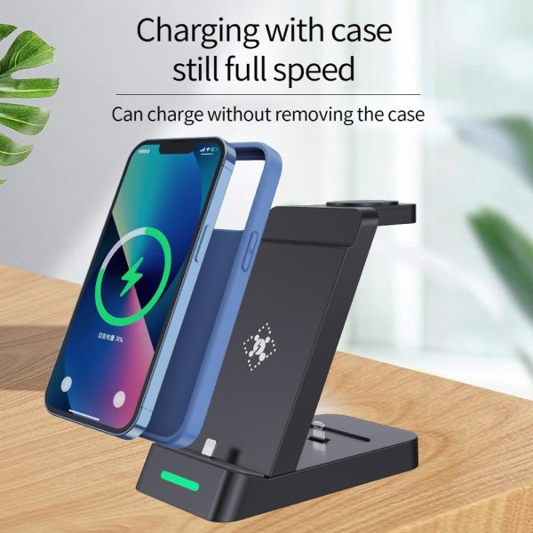 18W 3 In 1 Wireless Charger Stand For Iphone & Apple Watch - Black - Image 7