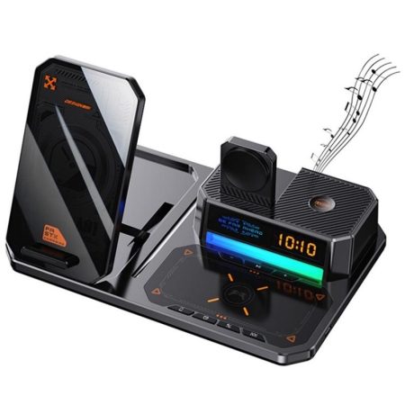 5 In 1 Magnetic Wireless Charger Stand With Clock & Speaker - Black