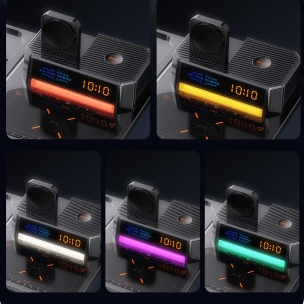 5 In 1 Magnetic Wireless Charger Stand With Clock & Speaker - Black - Image 4