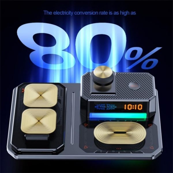 5 In 1 Magnetic Wireless Charger Stand With Clock & Speaker - Black - Image 9