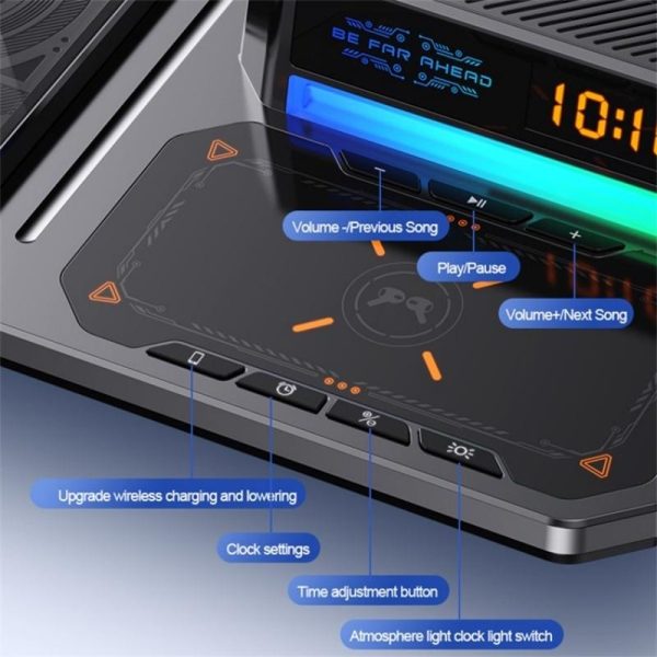 5 In 1 Magnetic Wireless Charger Stand With Clock & Speaker - Black - Image 10
