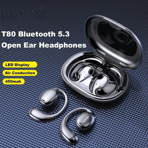 Black T80 Sport Tws Bluetooth Earbuds with Air Conduction - Image 3