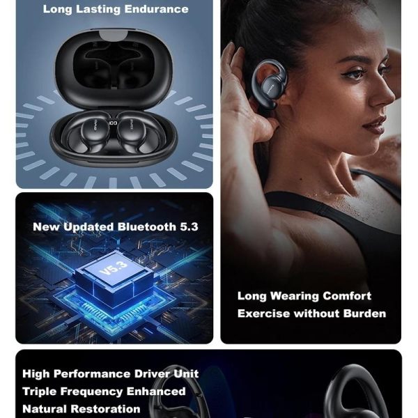 Black T80 Sport Tws Bluetooth Earbuds with Air Conduction - Image 4