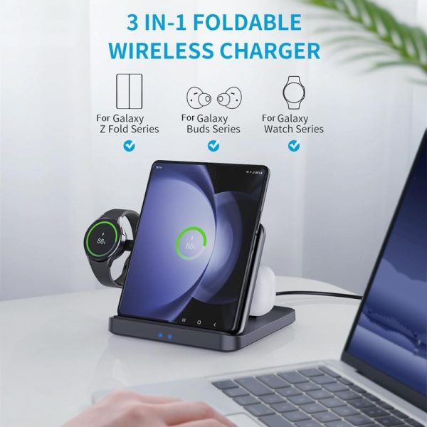 3 In 1 Wireless Charger For Samsung Galaxy Z Fold Black - Image 4