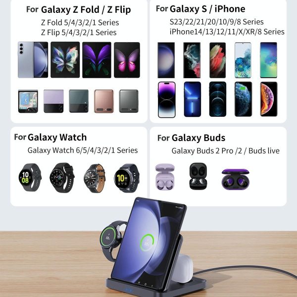 3 In 1 Wireless Charger For Samsung Galaxy Z Fold Black - Image 5