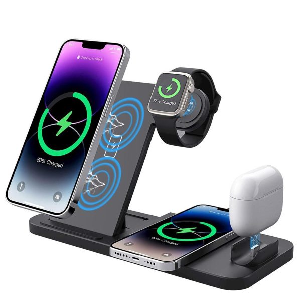 Foldable 4 In 1 Wireless Charger For Mobile Devices - Black - Image 3