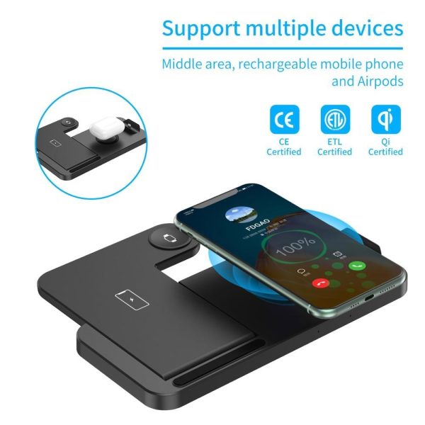 Foldable 4 In 1 Wireless Charger For Mobile Devices - Black - Image 8