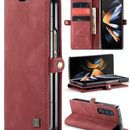 Vintage Rfid Leather Phone Case for Samsung Galaxy z Fold 4 - Wine Red