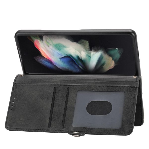 Leather Grid Texture Phone Case with Lanyard for Samsung Galaxy z Fold 4 - Black - Image 6