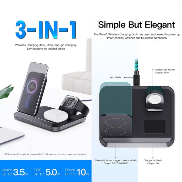 15W 3 In 1 Foldable Wireless Charger - Black - Image 3