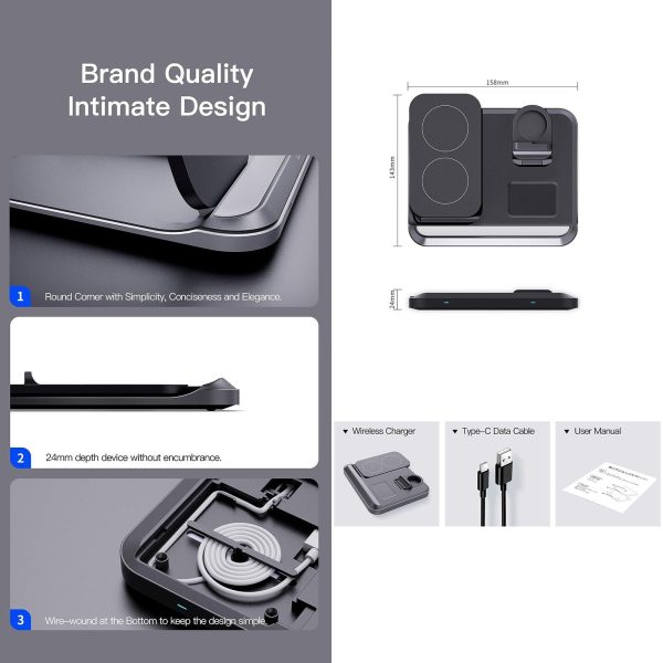 15W 3 In 1 Foldable Wireless Charger - Black - Image 7